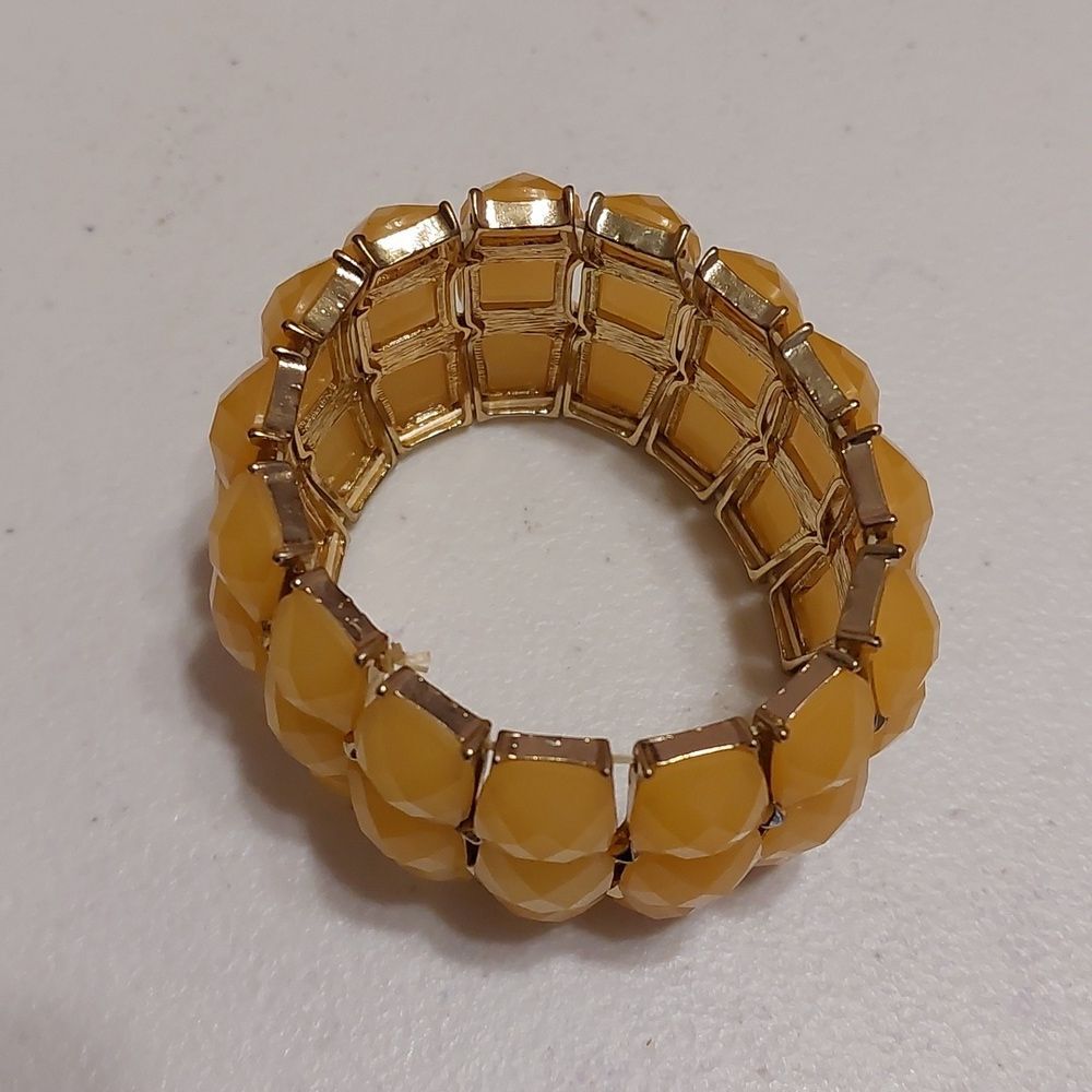 Yellow Orange Faceted Rhinestone Multi Row Wide Stretch Bracelet